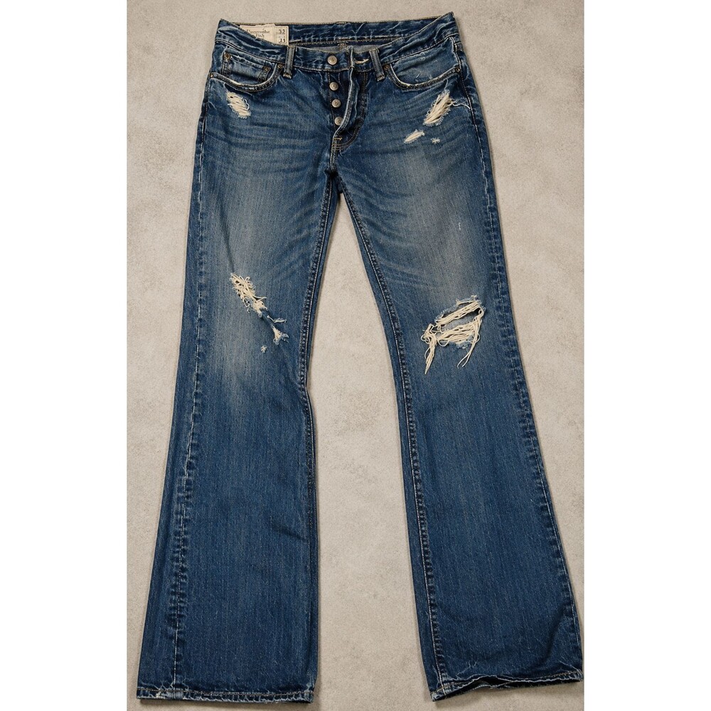 Y2K ABERCROMBIE BAXTER BOOTCUT JEANS MENS 32X34 BUTTON FLY DISTRESSED